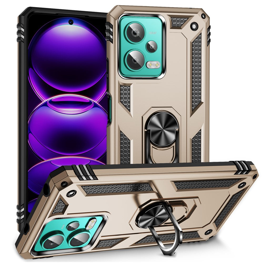 For Xiaomi Redmi Note 12 4G Kickstand Phone Case PC+TPU Cover with Built-in Magnetic Holder Metal Sheet