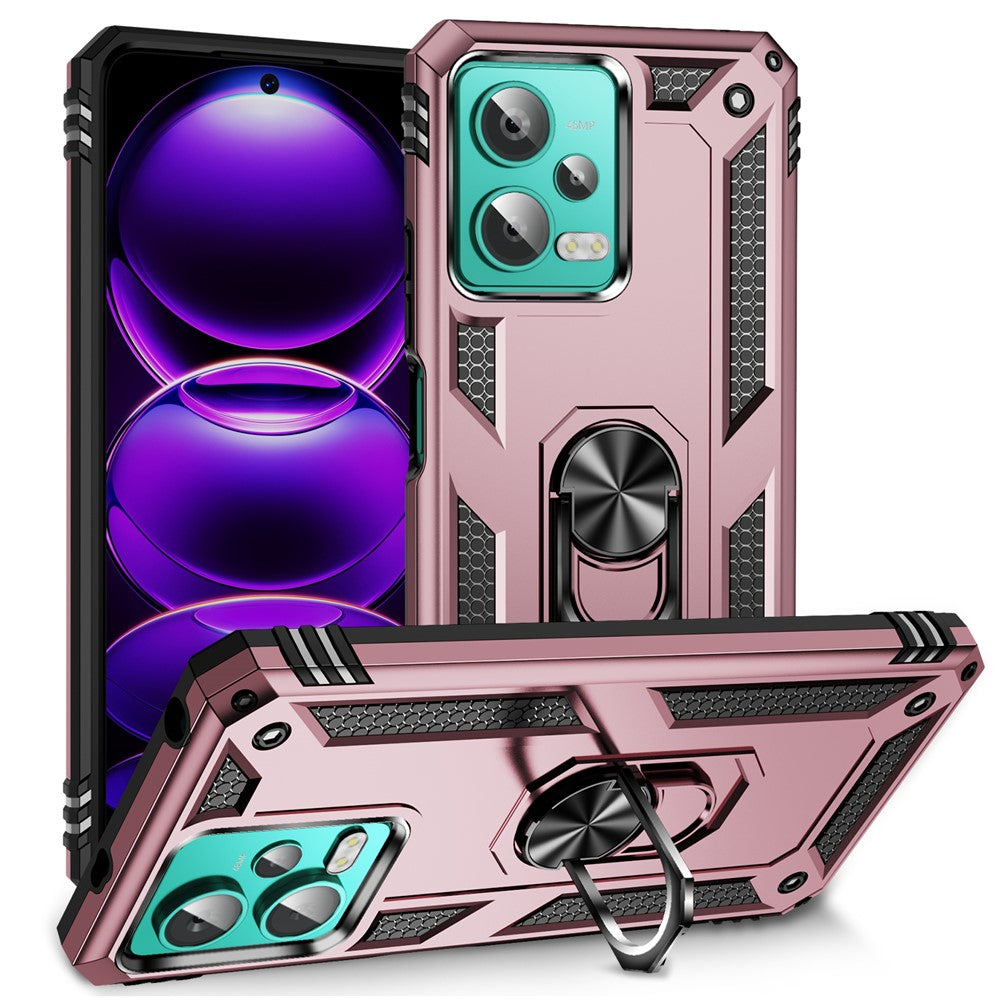 For Xiaomi Redmi Note 12 4G Kickstand Phone Case PC+TPU Cover with Built-in Magnetic Holder Metal Sheet