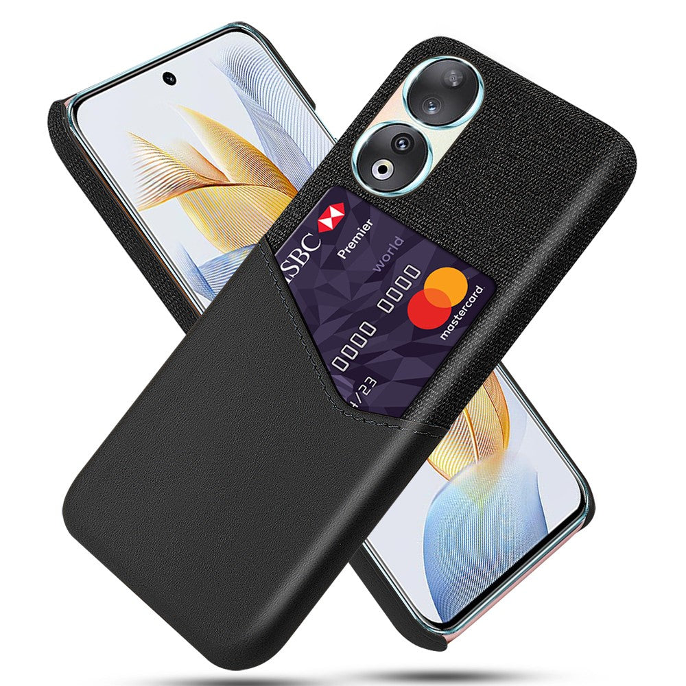 Card Holder Protective Phone Case for Honor 90 , Cloth Texture PU Leather Coated PC Cover