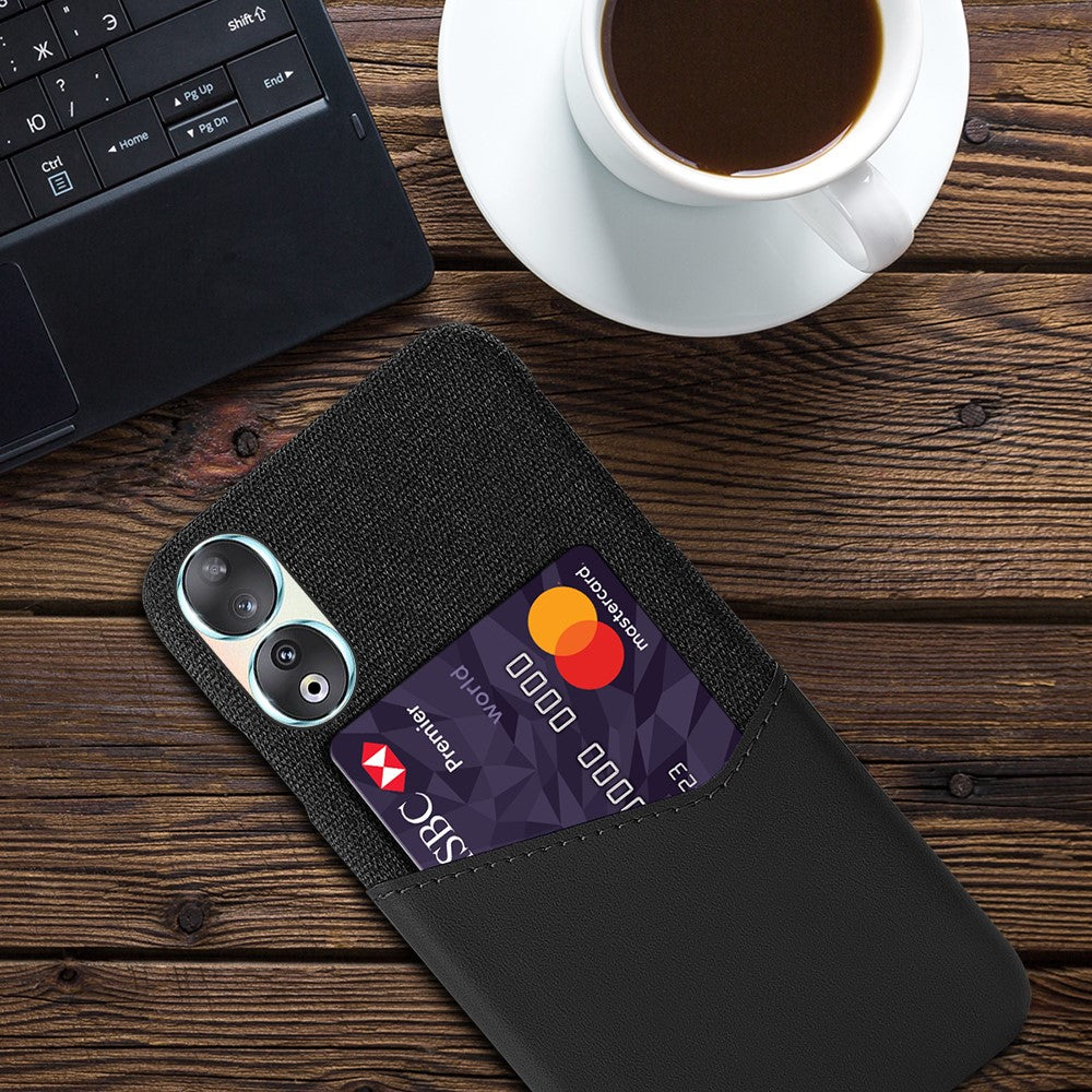 Card Holder Protective Phone Case for Honor 90 , Cloth Texture PU Leather Coated PC Cover