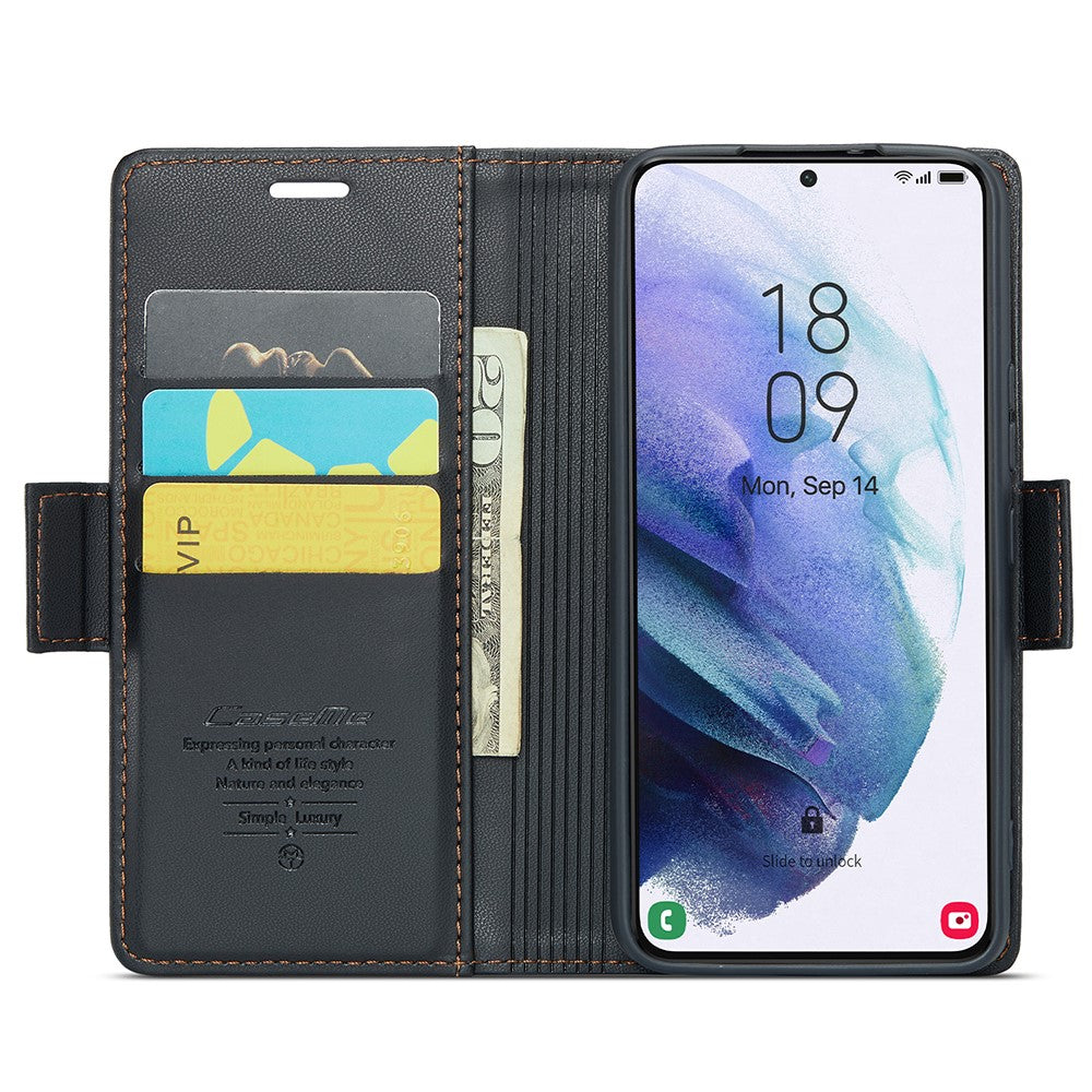 Galaxy S21 5G/4G Glänzende Wallet-Hülle – RFID-Schutz & Ständer