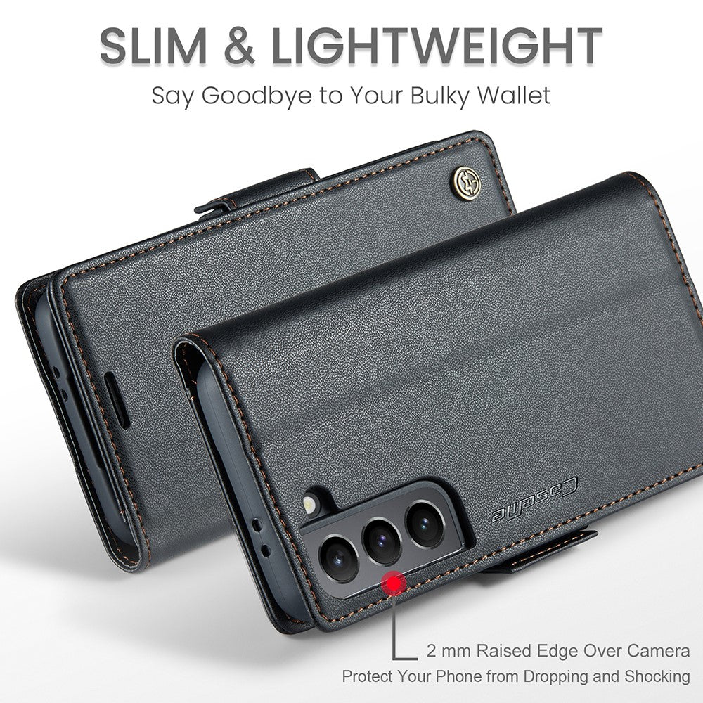 Galaxy S21 5G/4G Glänzende Wallet-Hülle – RFID-Schutz & Ständer