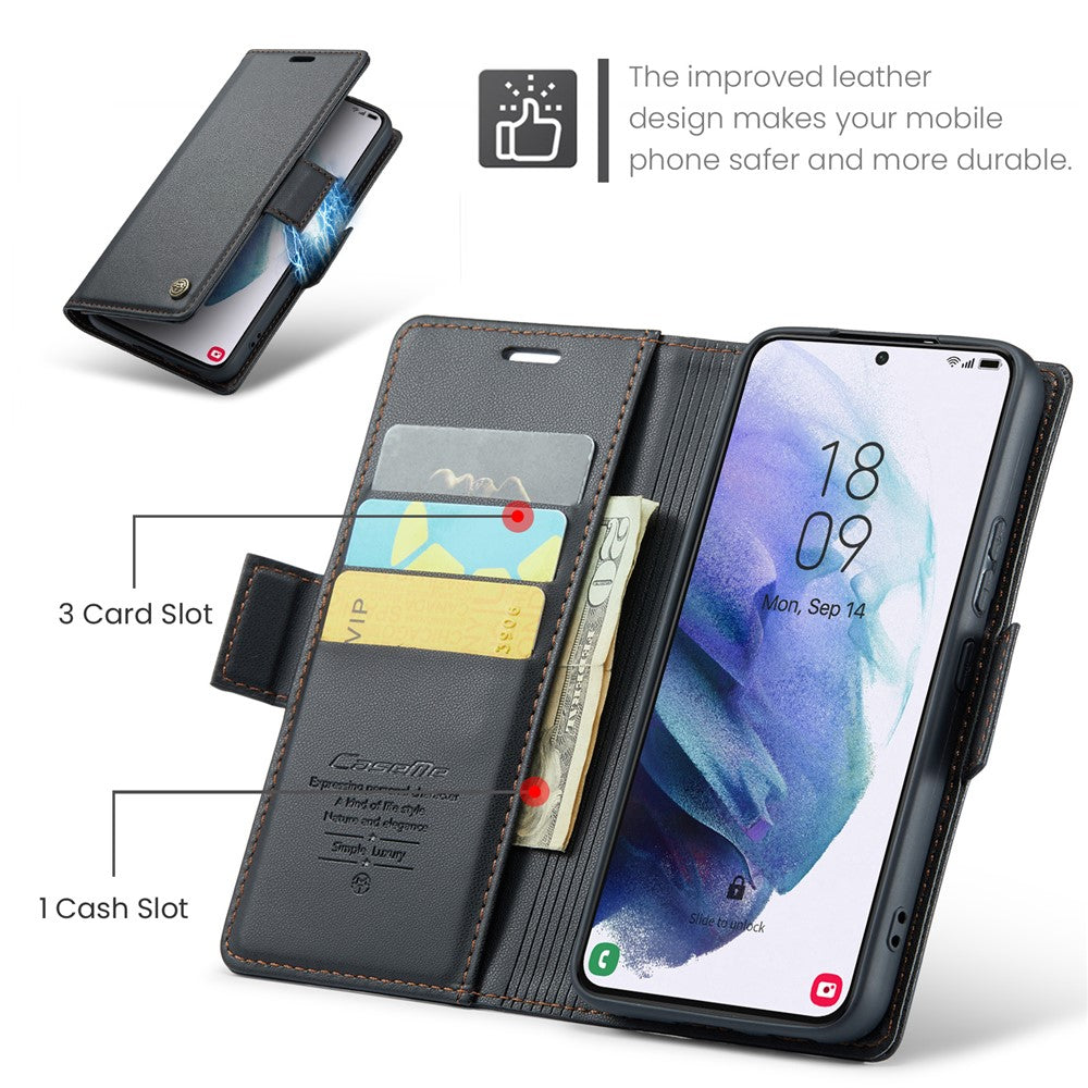 Galaxy S21 5G/4G Glänzende Wallet-Hülle – RFID-Schutz & Ständer
