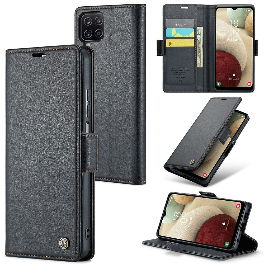 Galaxy A12 Glänzende Wallet-Hülle – RFID-Schutz & Ständer