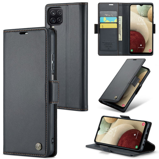 Galaxy A12 Glänzende Wallet-Hülle – RFID-Schutz & Ständer