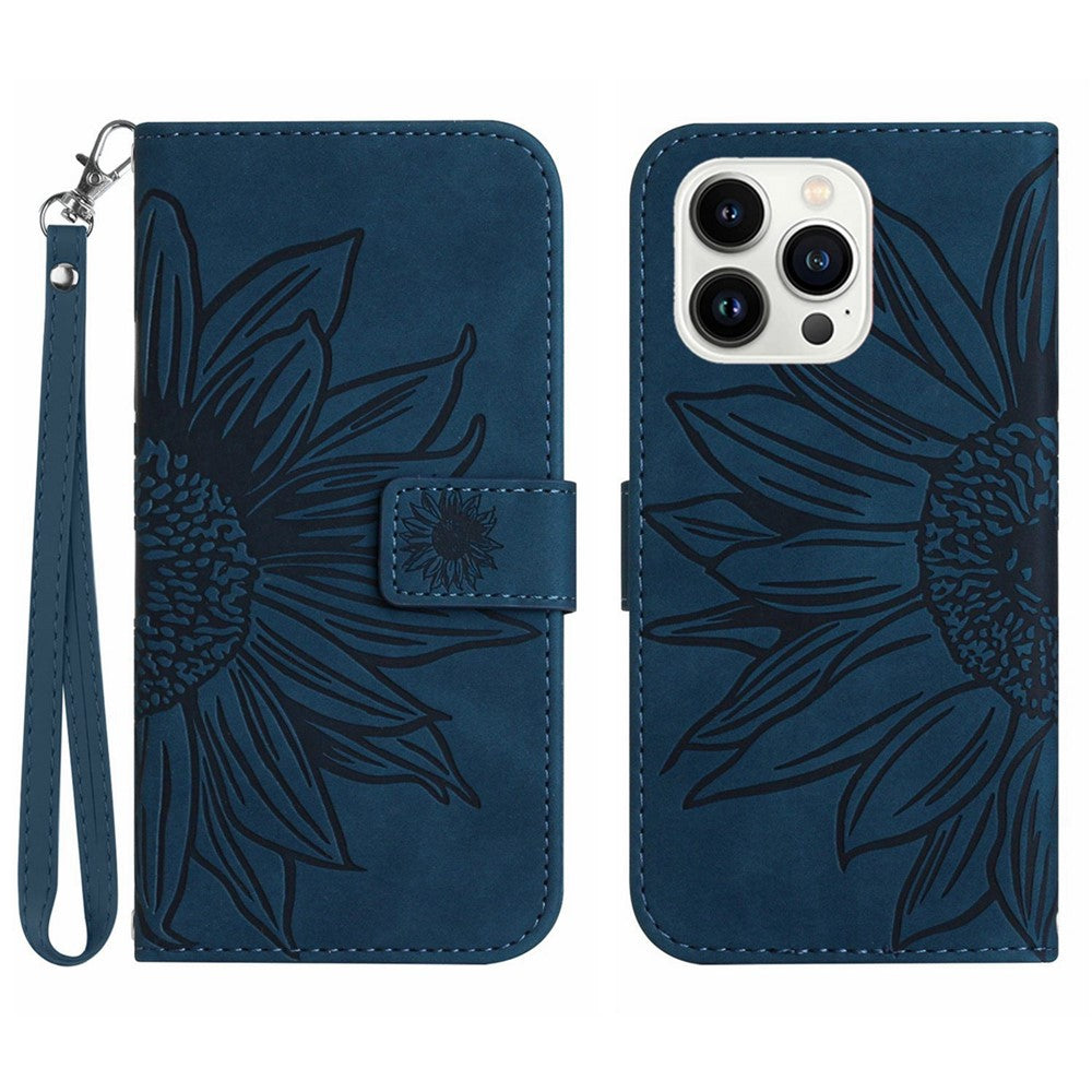 iPhone 15 Pro Wallet-Hülle – Sonnenblume aufgedruckt, mit Ständer & Riemen