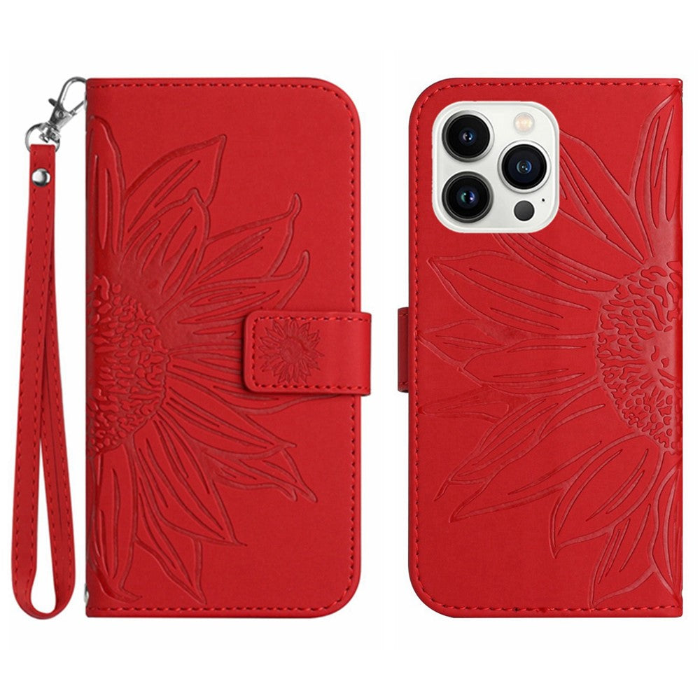 iPhone 15 Pro Max Wallet-Hülle – Sonnenblume aufgedruckt, mit Ständer & Riemen
