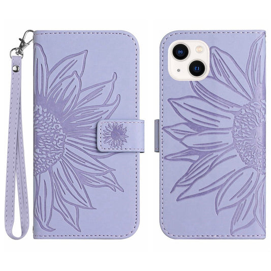 iPhone 15 Plus Wallet-Hülle – Sonnenblume aufgedruckt, mit Ständer & Riemen