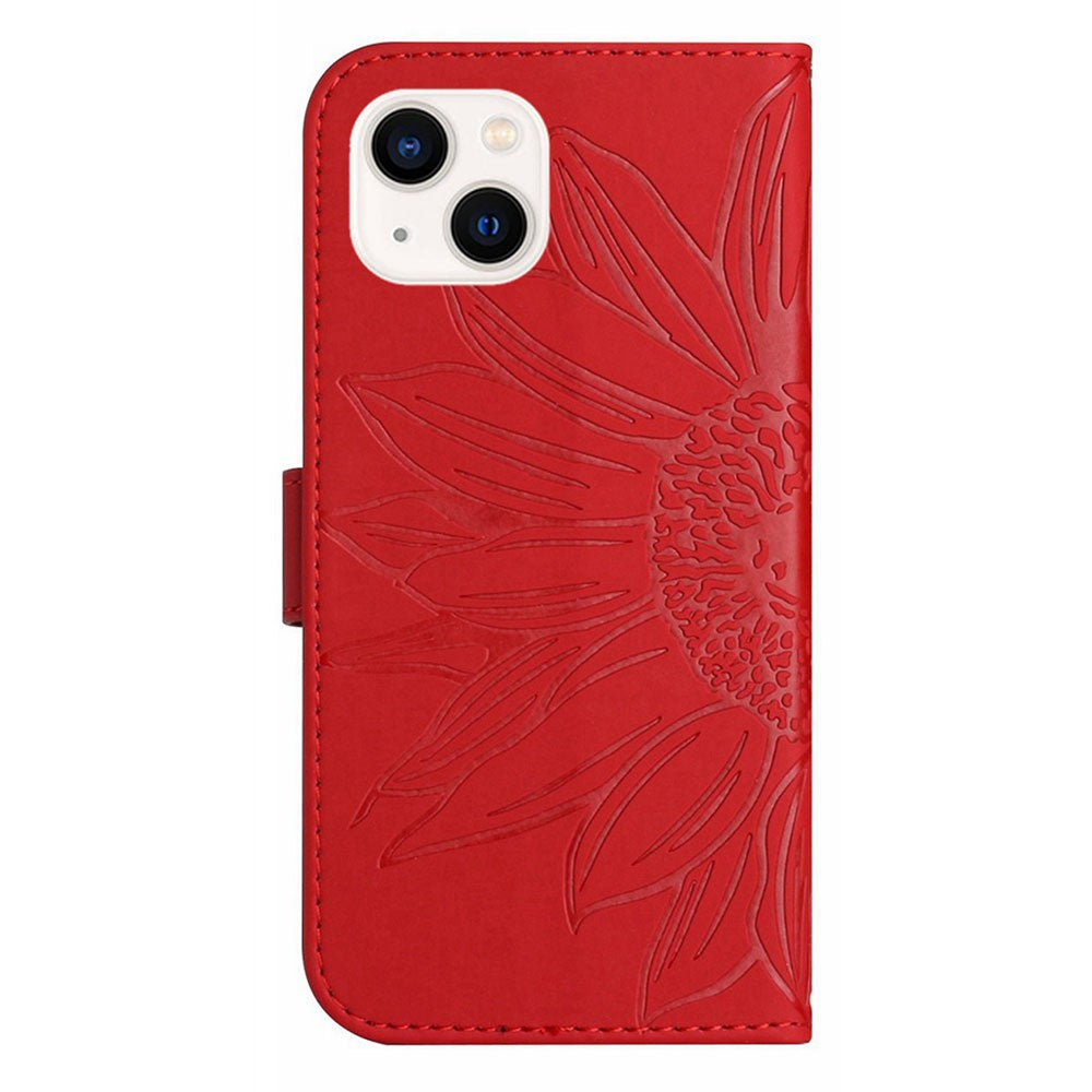 iPhone 15 Plus Wallet-Hülle – Sonnenblume aufgedruckt, mit Ständer & Riemen