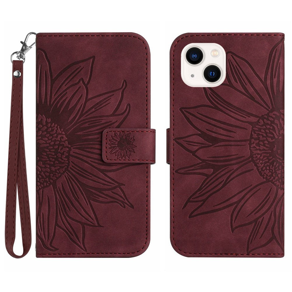 iPhone 15 Plus Wallet-Hülle – Sonnenblume aufgedruckt, mit Ständer & Riemen