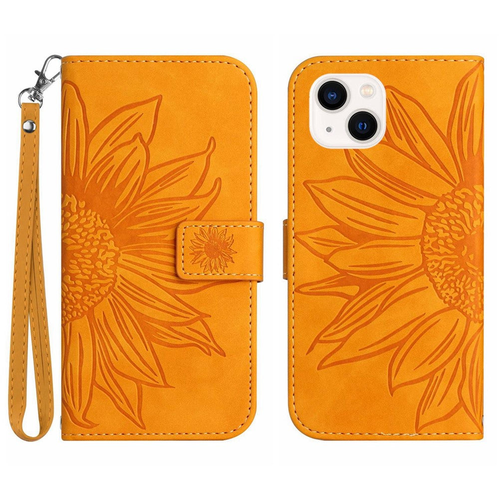 iPhone 15 Plus Wallet-Hülle – Sonnenblume aufgedruckt, mit Ständer & Riemen