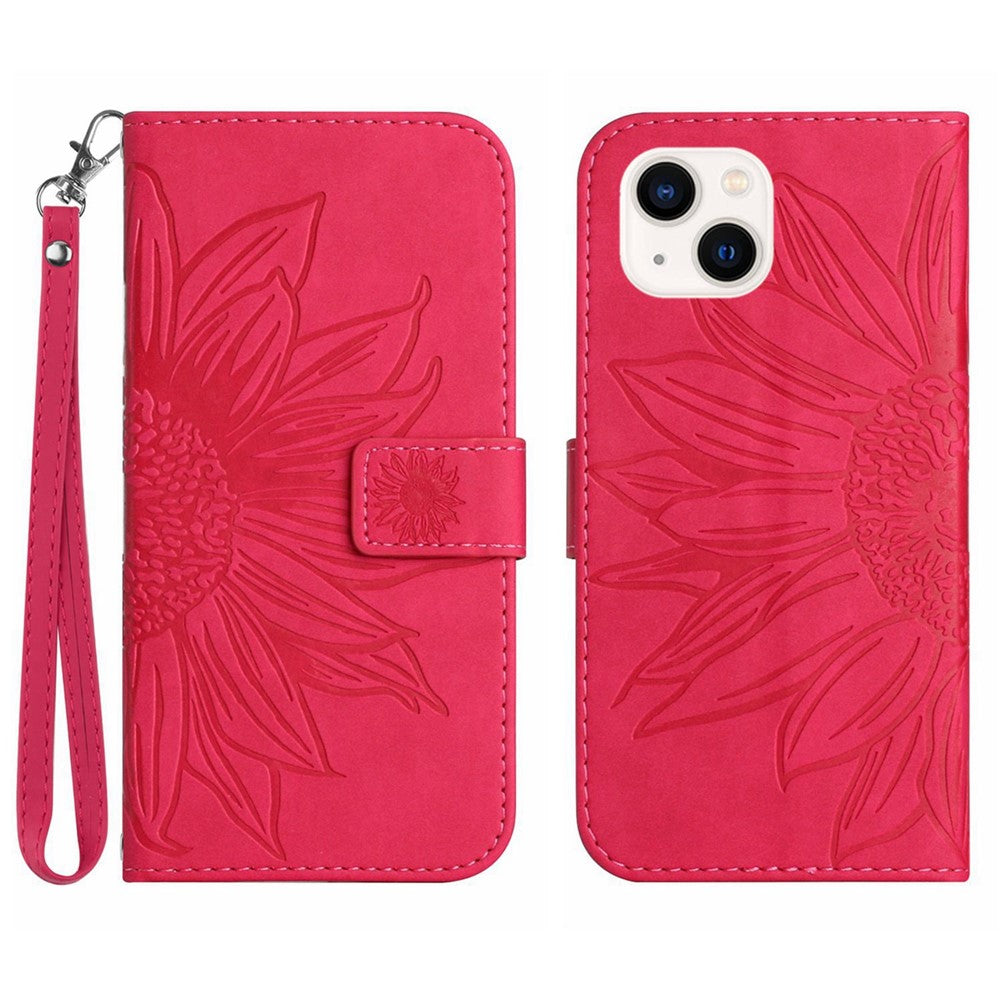 iPhone 15 Plus Wallet-Hülle – Sonnenblume aufgedruckt, mit Ständer & Riemen