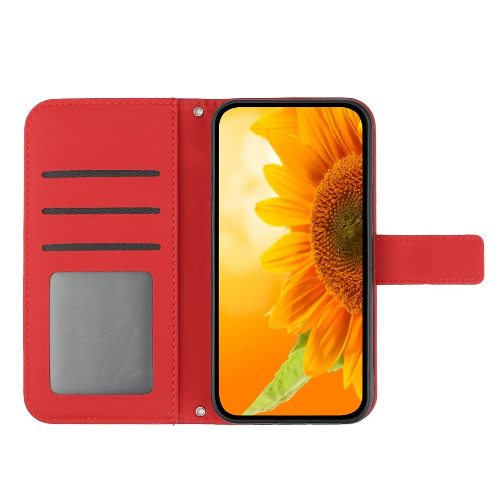 iPhone 15 Wallet-Hülle – Sonnenblume aufgedruckt, mit Ständer & Riemen