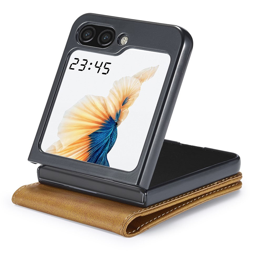 LC.IMEEKE For Samsung Galaxy Z Flip5 5G PU Leather Phone Case Card Holder Calf Texture Stand Cover