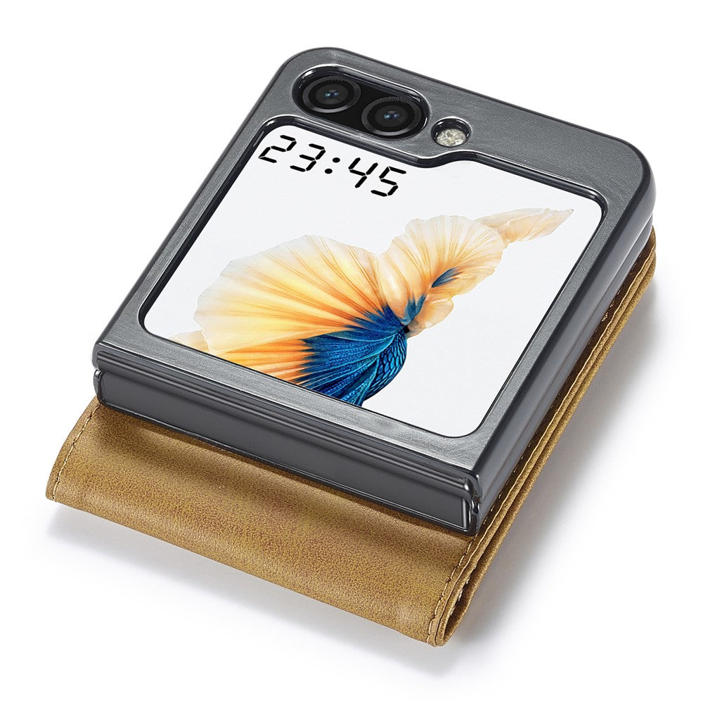 LC.IMEEKE For Samsung Galaxy Z Flip5 5G PU Leather Phone Case Card Holder Calf Texture Stand Cover