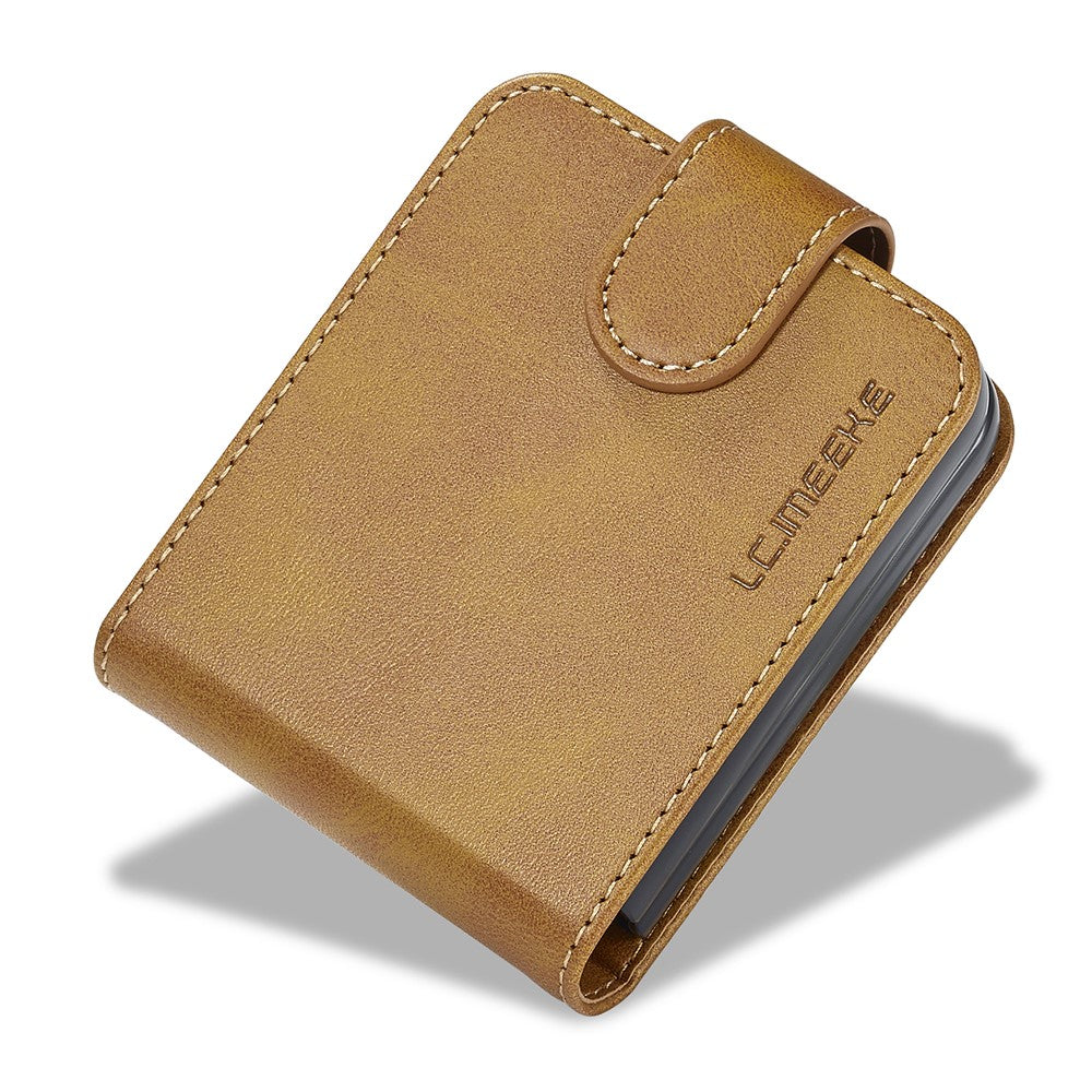LC.IMEEKE For Samsung Galaxy Z Flip5 5G PU Leather Phone Case Card Holder Calf Texture Stand Cover