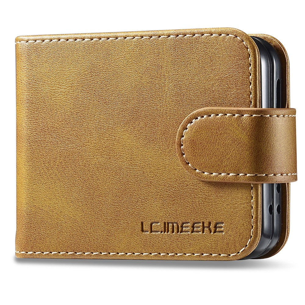 LC.IMEEKE For Samsung Galaxy Z Flip5 5G PU Leather Phone Case Card Holder Calf Texture Stand Cover