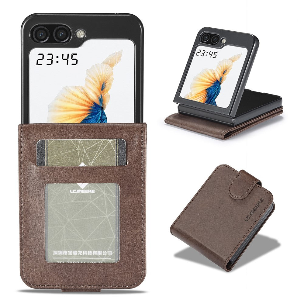 LC.IMEEKE For Samsung Galaxy Z Flip5 5G PU Leather Phone Case Card Holder Calf Texture Stand Cover