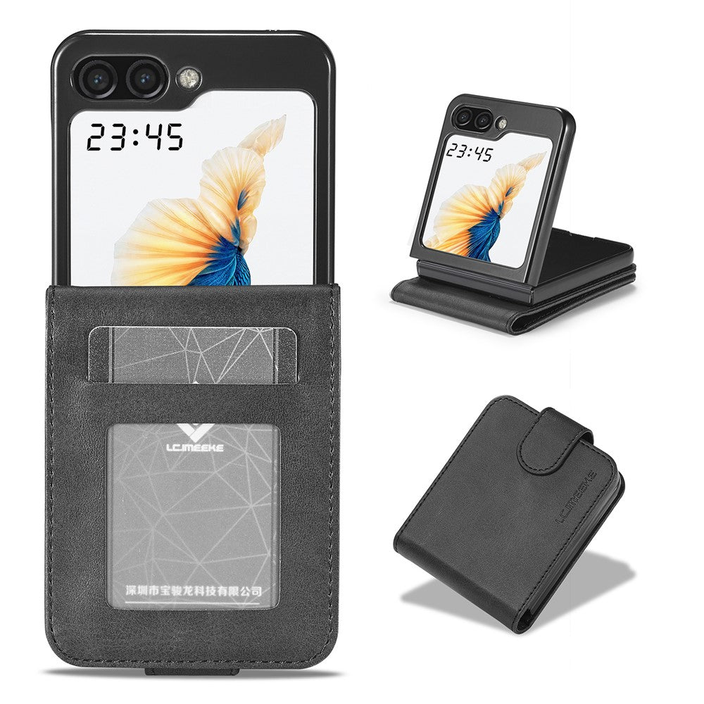 LC.IMEEKE For Samsung Galaxy Z Flip5 5G PU Leather Phone Case Card Holder Calf Texture Stand Cover