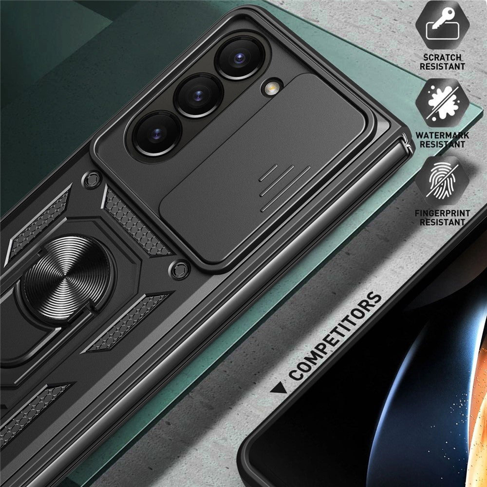 For Samsung Galaxy Z Fold5 5G Kickstand Phone Cover PC+TPU Case with Slide Lens Protector