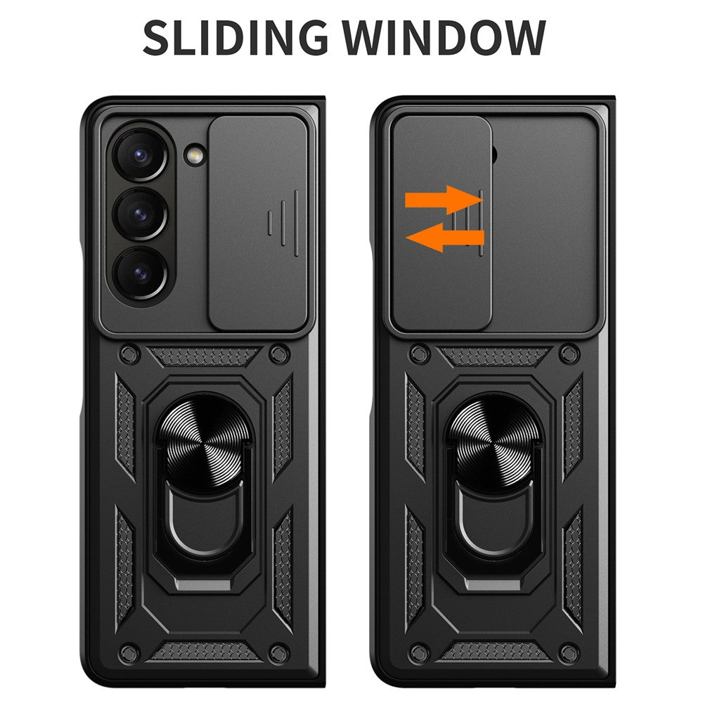 For Samsung Galaxy Z Fold5 5G Kickstand Phone Cover PC+TPU Case with Slide Lens Protector