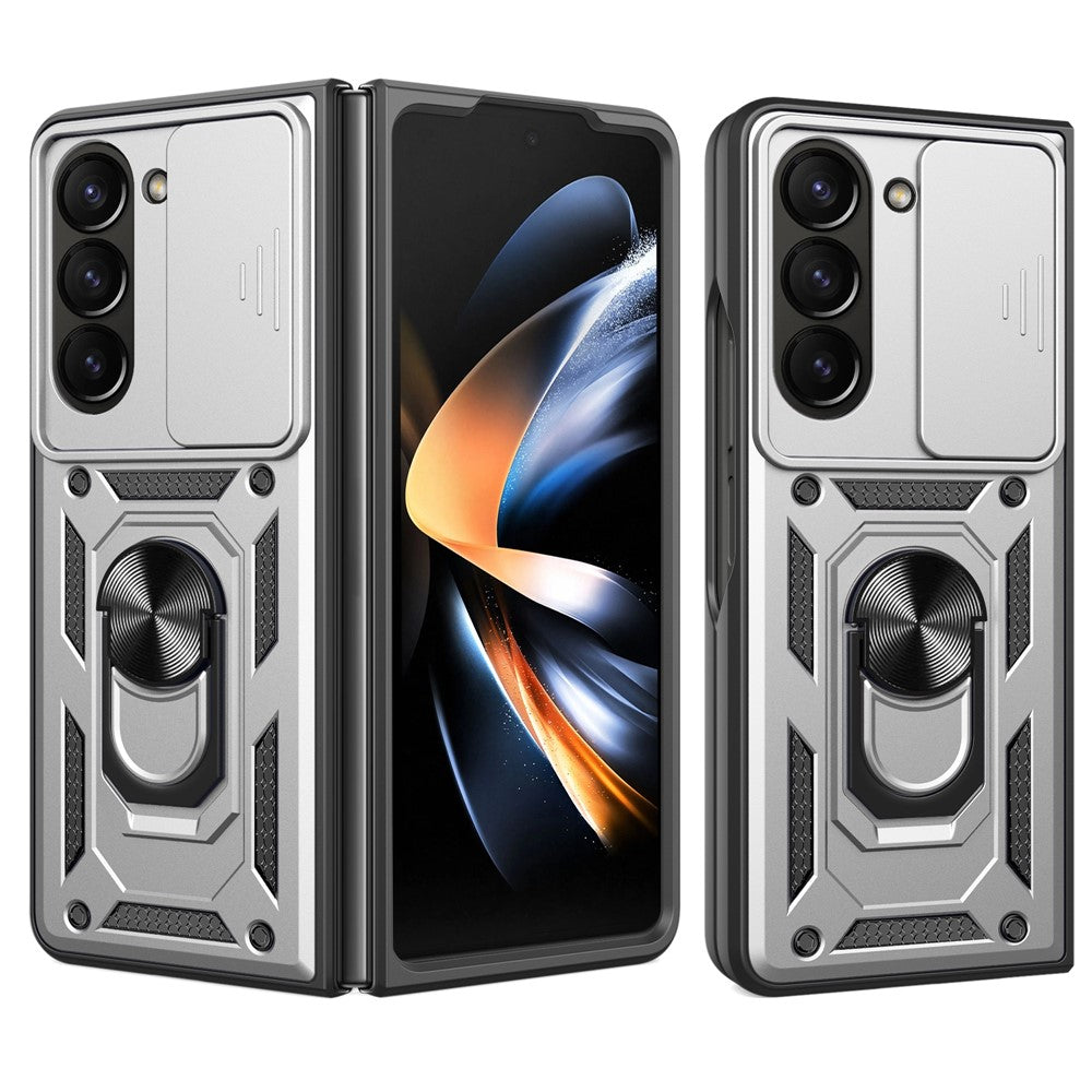 For Samsung Galaxy Z Fold5 5G Kickstand Phone Cover PC+TPU Case with Slide Lens Protector