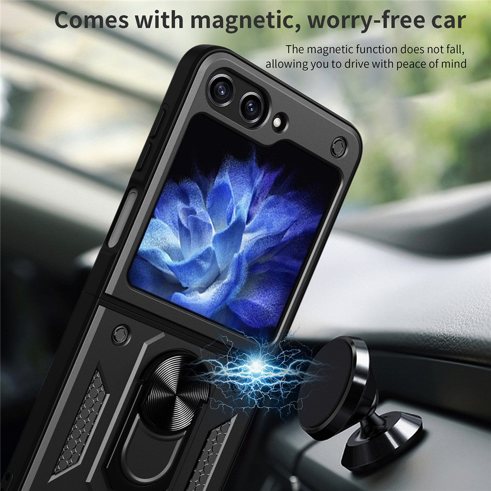 Kickstand Phone Case for Samsung Galaxy Z Flip5 5G , PC+TPU Magnetic Car Mount Phone Cover