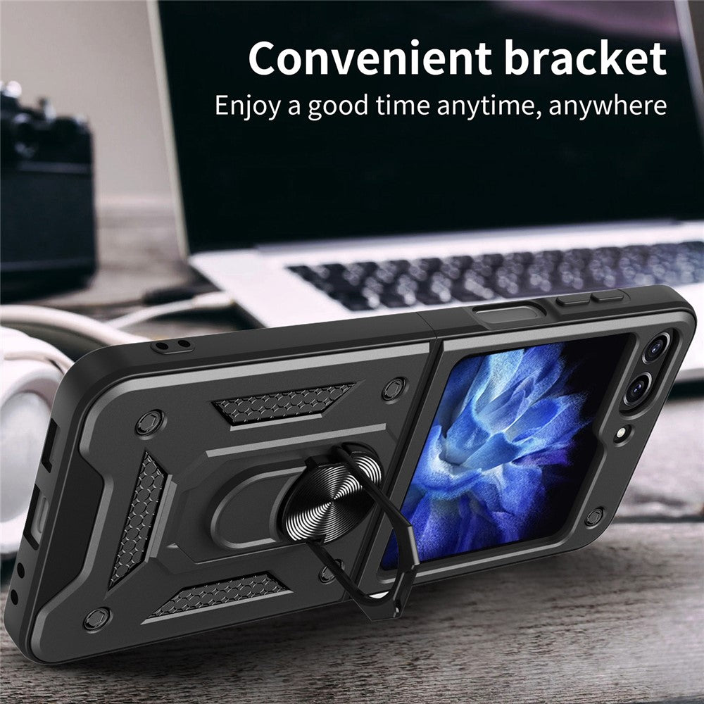 Kickstand Phone Case for Samsung Galaxy Z Flip5 5G , PC+TPU Magnetic Car Mount Phone Cover