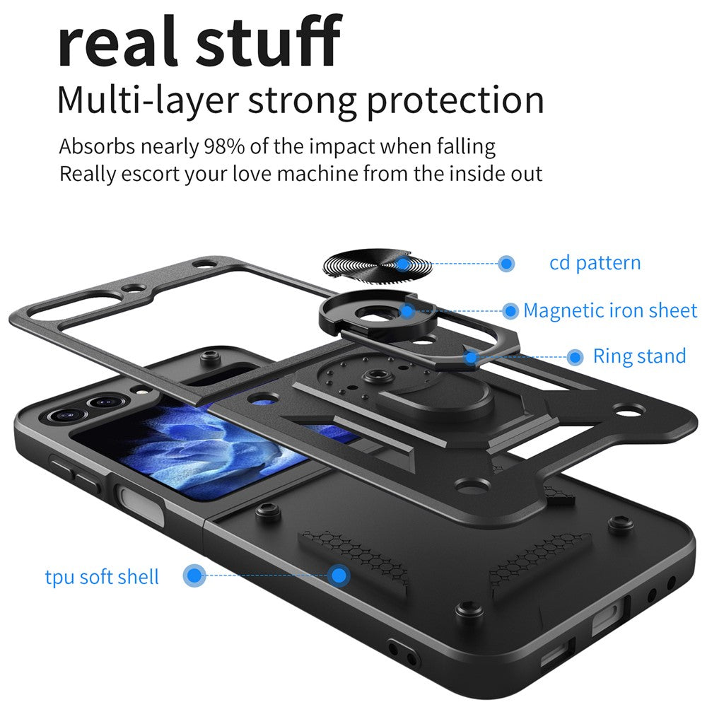 Kickstand Phone Case for Samsung Galaxy Z Flip5 5G , PC+TPU Magnetic Car Mount Phone Cover