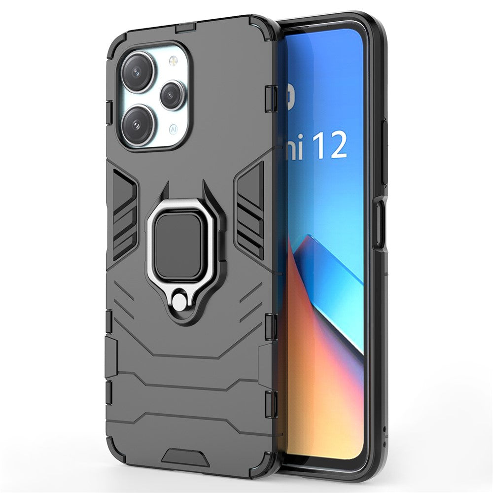 For Xiaomi Redmi 12 4G Drop-Proof Shell Ring Holder Kickstand Protective Cover TPU + PC Phone Case