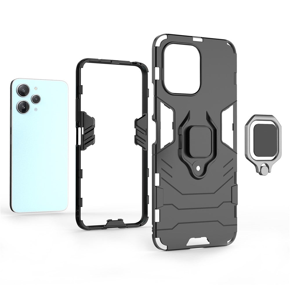 For Xiaomi Redmi 12 4G Drop-Proof Shell Ring Holder Kickstand Protective Cover TPU + PC Phone Case
