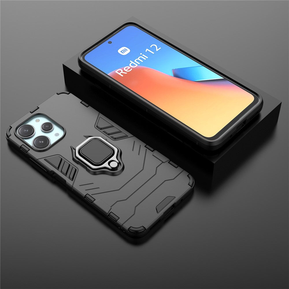 For Xiaomi Redmi 12 4G Drop-Proof Shell Ring Holder Kickstand Protective Cover TPU + PC Phone Case