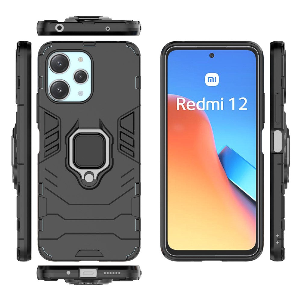 For Xiaomi Redmi 12 4G Drop-Proof Shell Ring Holder Kickstand Protective Cover TPU + PC Phone Case