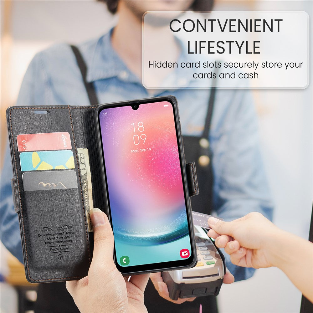 Galaxy A24 4G Glänzende Wallet-Hülle – RFID-Schutz & Ständer