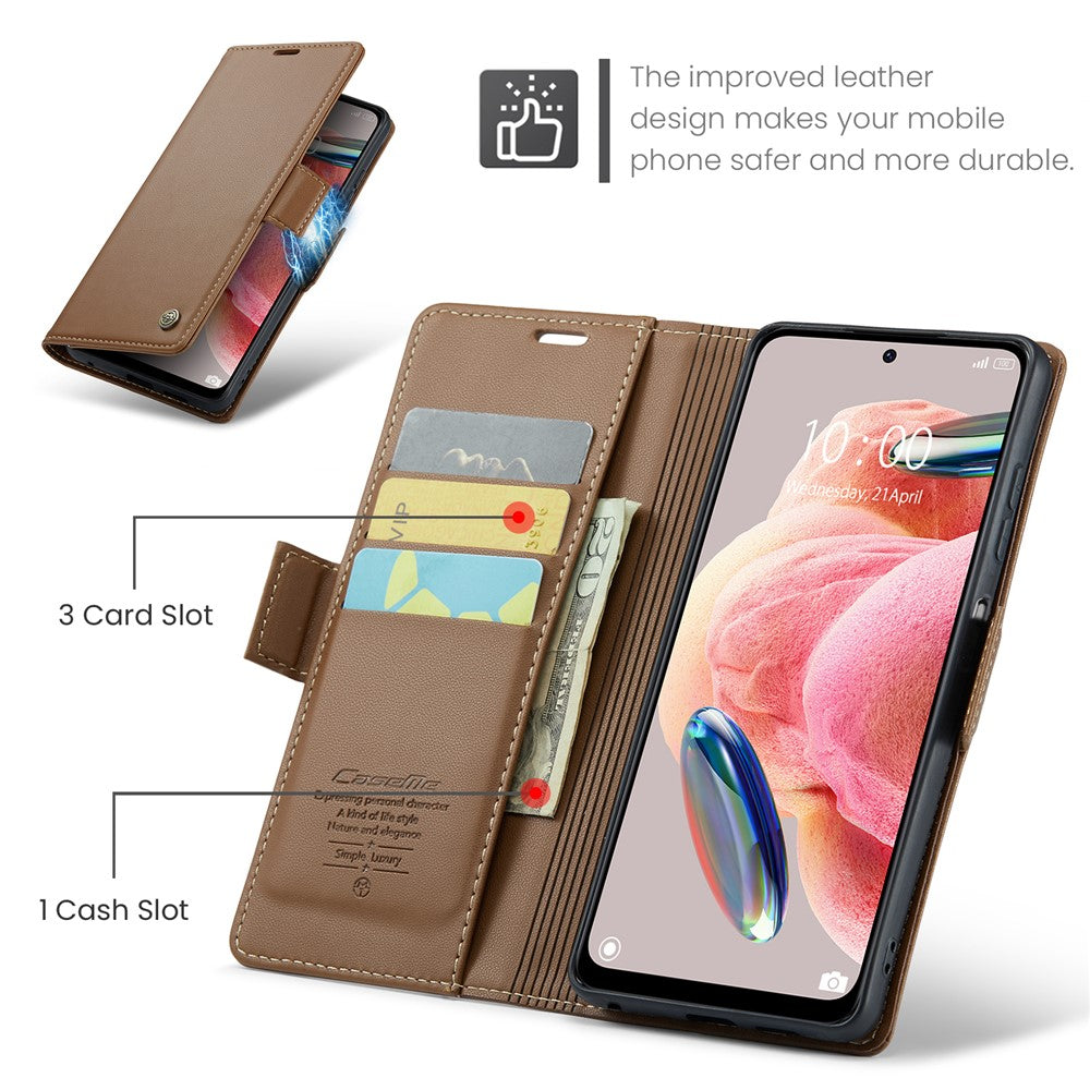 For Xiaomi Redmi Note 12 4G Leather Case CASEME 023 RFID Blocking 3 Card Slot Mobile Cover
