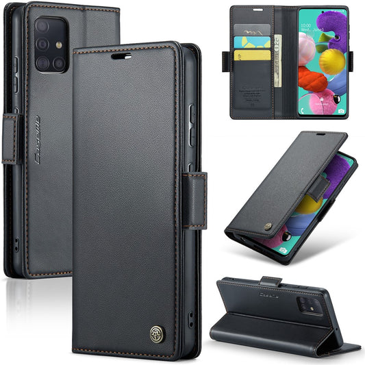 Galaxy A51 4G / M40S Glänzende Wallet-Hülle – RFID-Schutz & Ständer