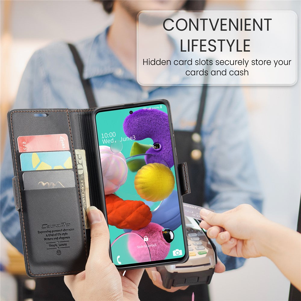 Galaxy A51 4G / M40S Glänzende Wallet-Hülle – RFID-Schutz & Ständer