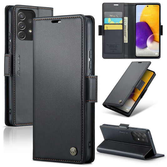 Galaxy A72 4G/5G Glänzende Wallet-Hülle – RFID-Schutz & Ständer