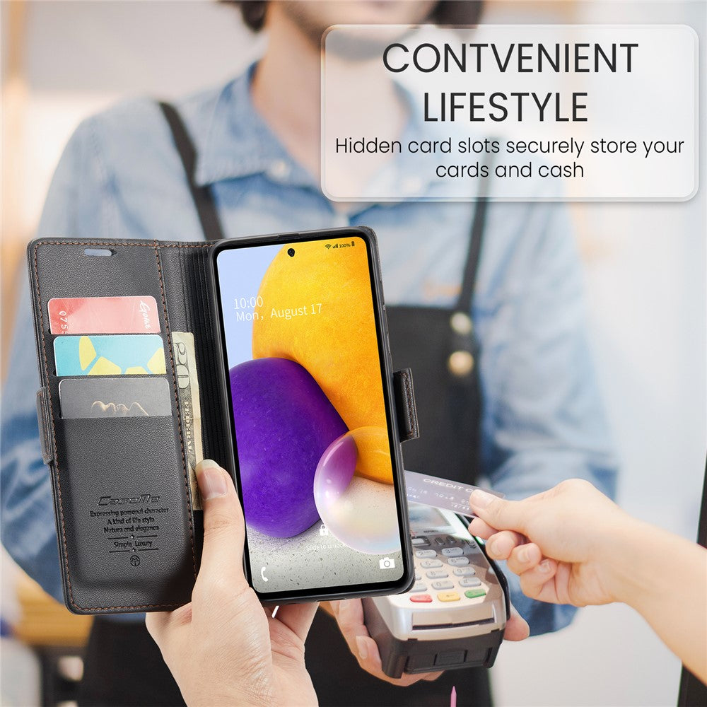 Galaxy A72 4G/5G Glänzende Wallet-Hülle – RFID-Schutz & Ständer