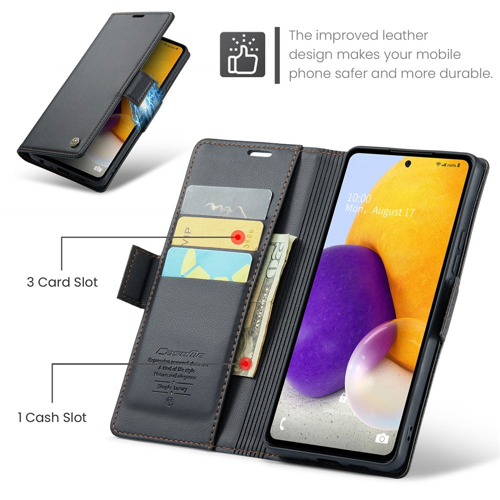 Galaxy A72 4G/5G Glänzende Wallet-Hülle – RFID-Schutz & Ständer