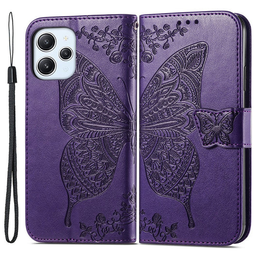 For Xiaomi Redmi 12 4G PU Leather Wallet Case Butterfly Imprinted Phone Cover with Stand