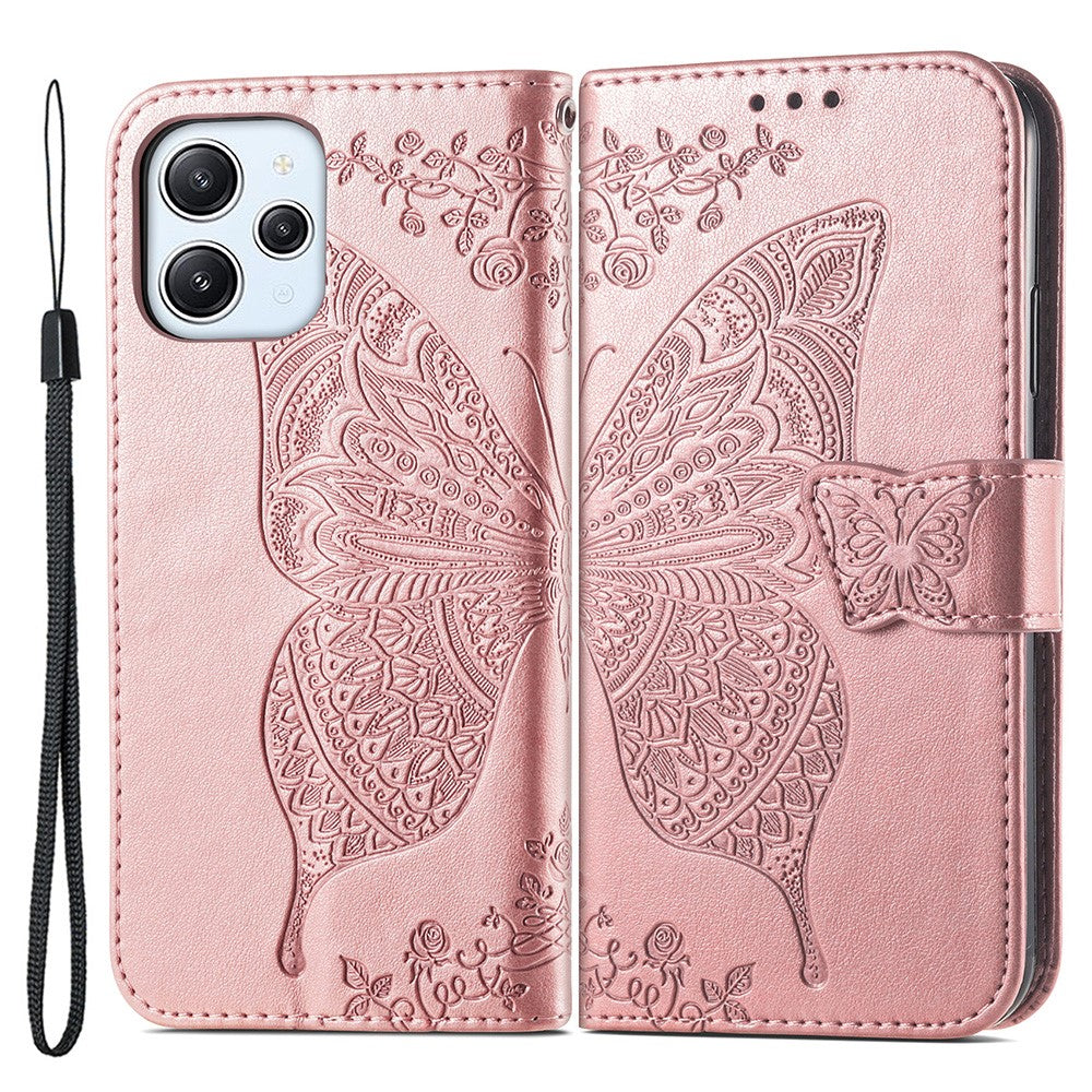 For Xiaomi Redmi 12 4G PU Leather Wallet Case Butterfly Imprinted Phone Cover with Stand