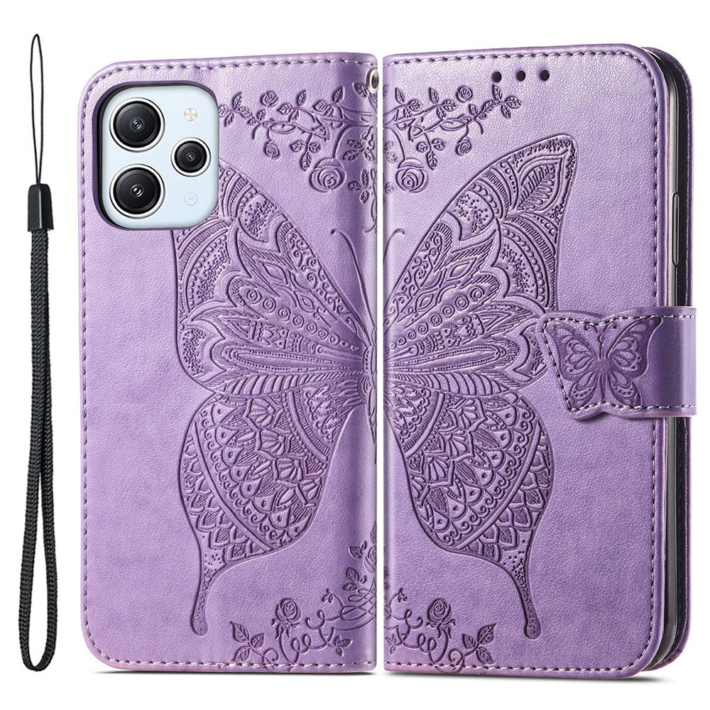 For Xiaomi Redmi 12 4G PU Leather Wallet Case Butterfly Imprinted Phone Cover with Stand