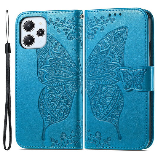 For Xiaomi Redmi 12 4G PU Leather Wallet Case Butterfly Imprinted Phone Cover with Stand