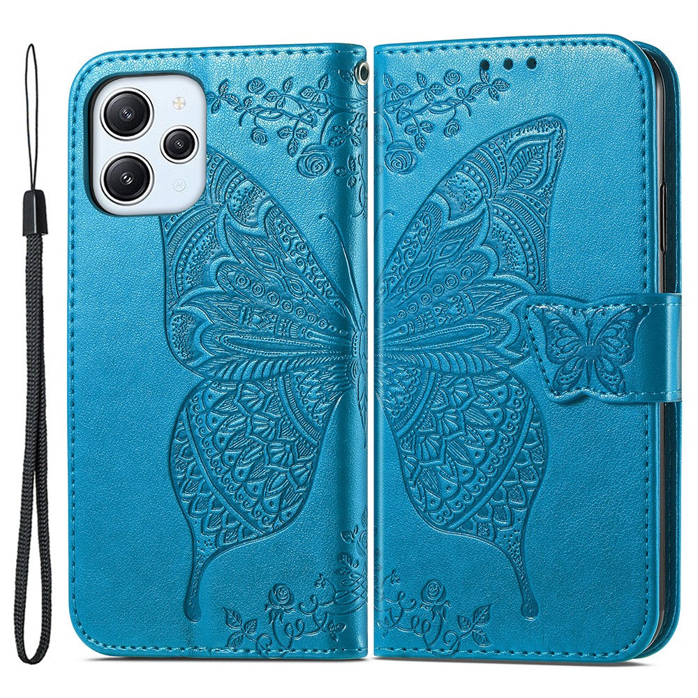 For Xiaomi Redmi 12 4G PU Leather Wallet Case Butterfly Imprinted Phone Cover with Stand