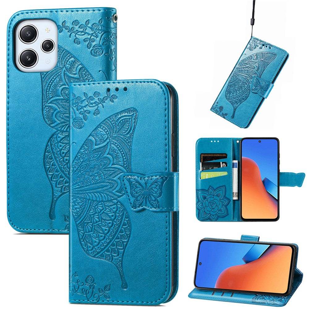 For Xiaomi Redmi 12 4G PU Leather Wallet Case Butterfly Imprinted Phone Cover with Stand