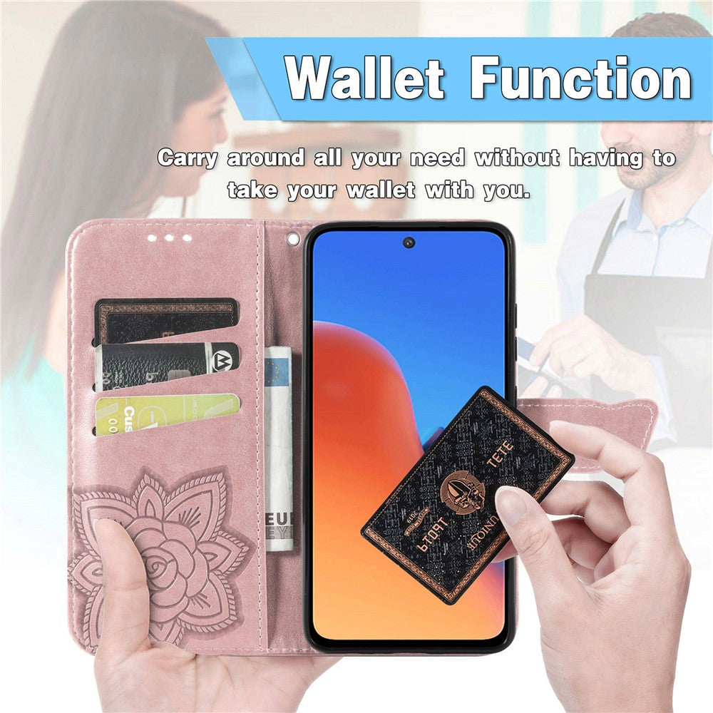 For Xiaomi Redmi 12 4G PU Leather Wallet Case Butterfly Imprinted Phone Cover with Stand