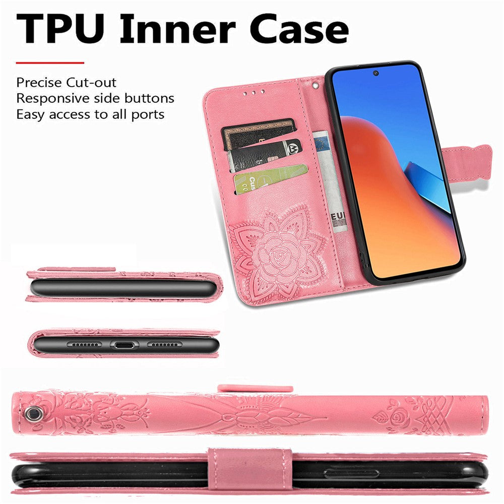 For Xiaomi Redmi 12 4G PU Leather Wallet Case Butterfly Imprinted Phone Cover with Stand
