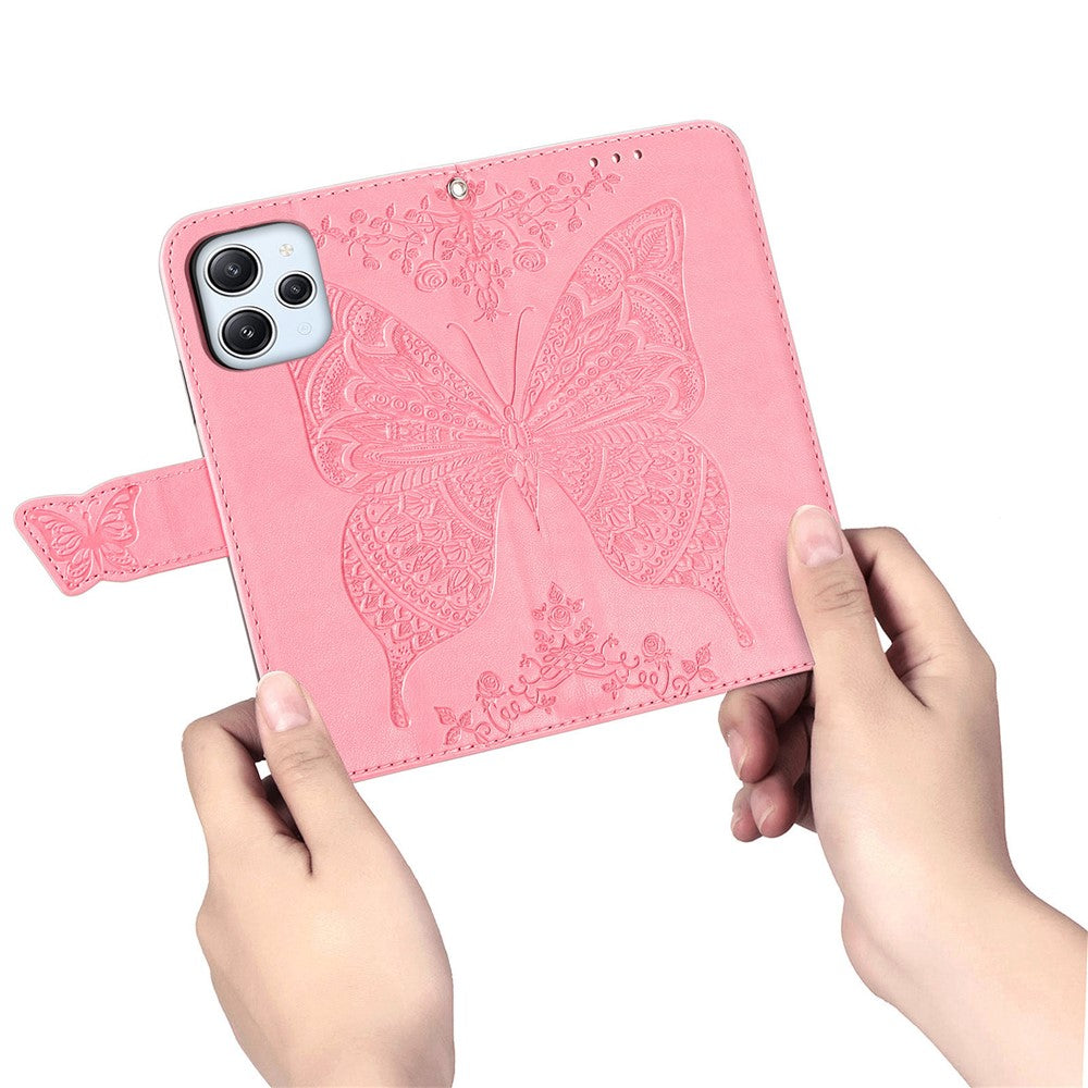 For Xiaomi Redmi 12 4G PU Leather Wallet Case Butterfly Imprinted Phone Cover with Stand
