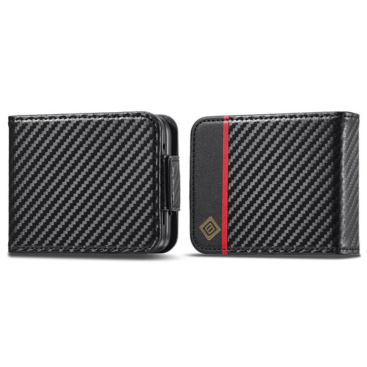 Galaxy Z Flip3 5G – Wallet-Handyhülle aus PU-Leder und TPU, mit Ständer, mit Kartenfach, in Carbonfaser-Optik